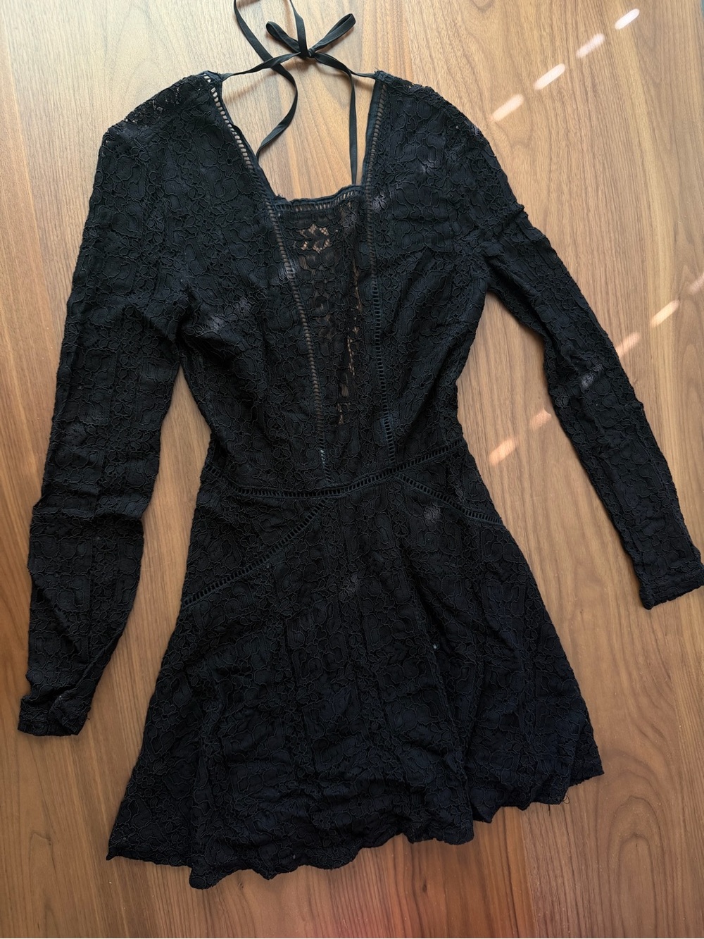 Tobi Long-Sleeve Black Lace Fit-and-Flare Dress - Picture 2 of 6